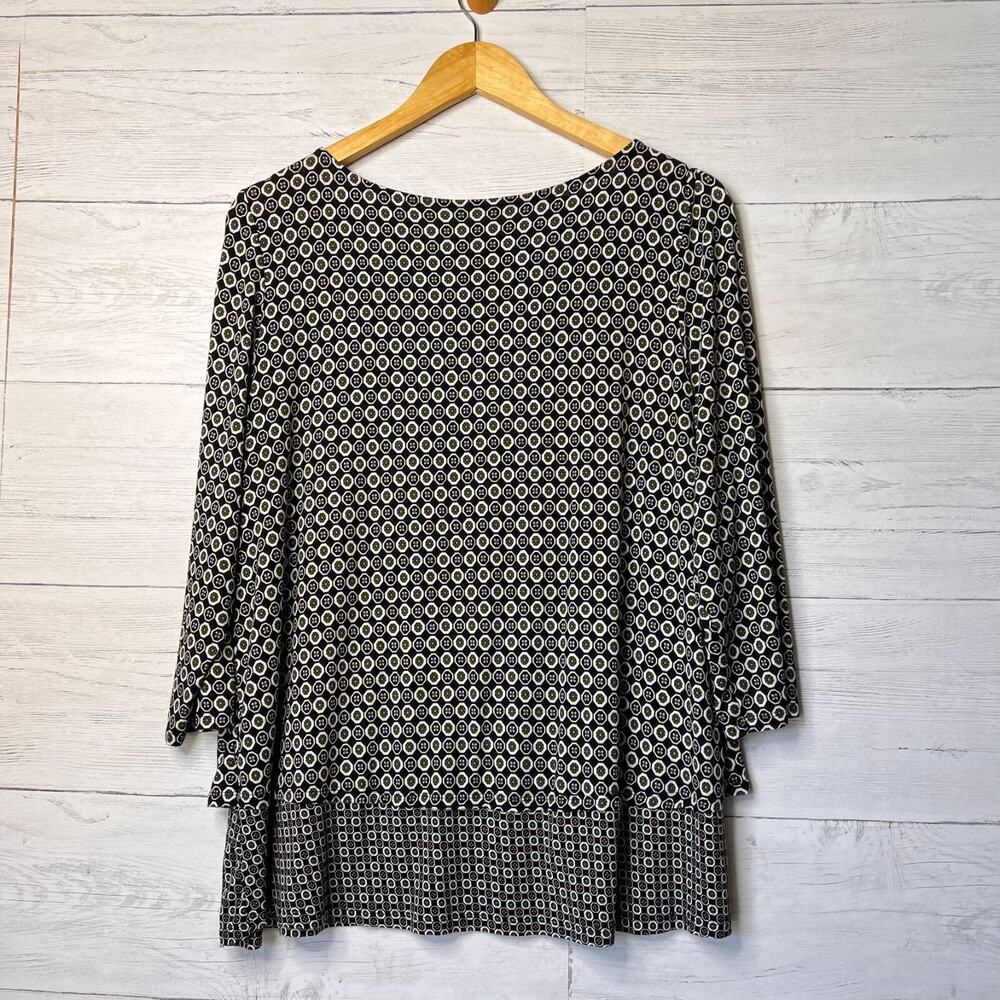 J Jill Blouse Womens Size Large Wearever Collection Geometric 3/4 Sleeve Stretch